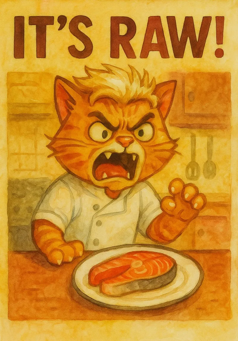 divertente gatto cheft arrabbiato il suo crudo poster da tanabaroo