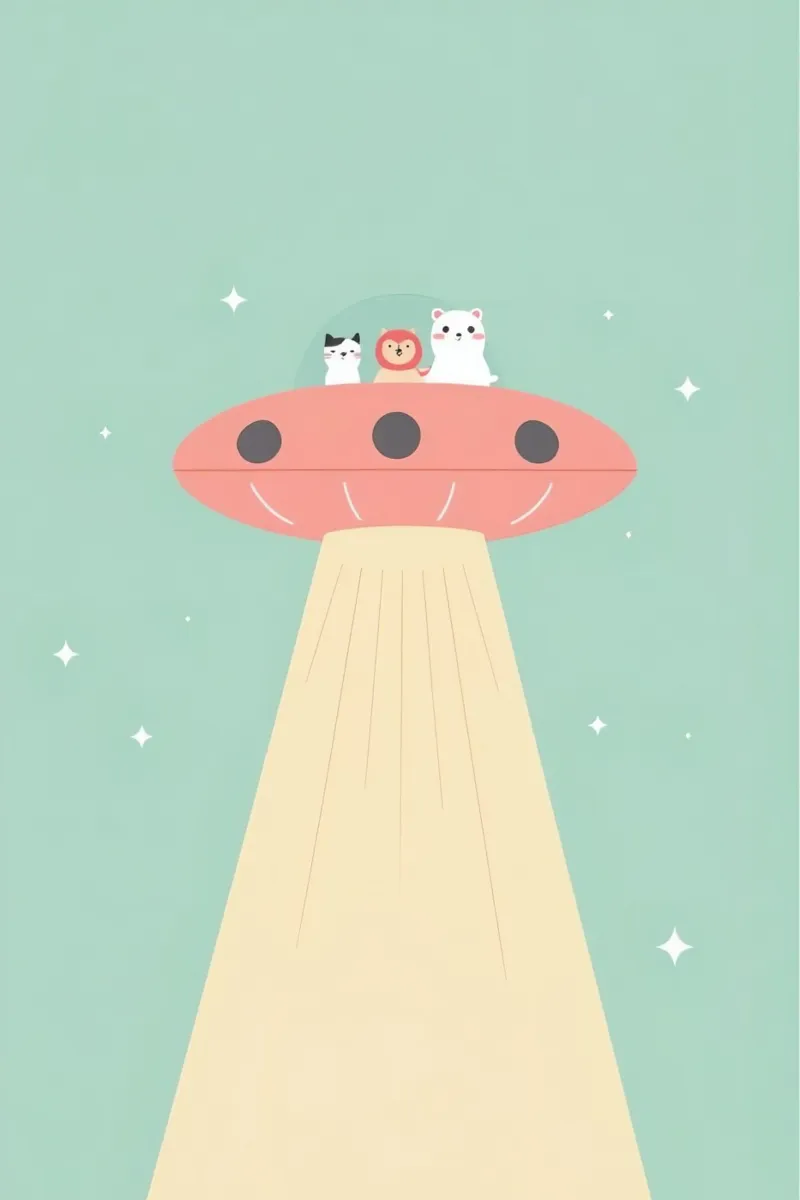 Animali da vivaio che cavalcano UFO tela con Cornice a cassetta da DesignDoodle