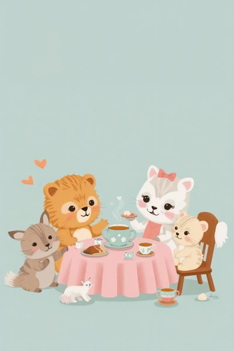 Nursery Cartoon Animals at Tea Party Table canvas with Floater frame by DesignDoodle