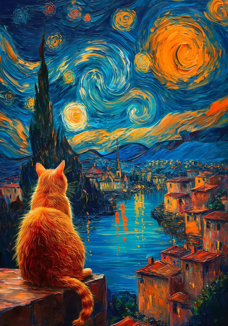 Gatto Notte Stellata poster da Stellar Creative