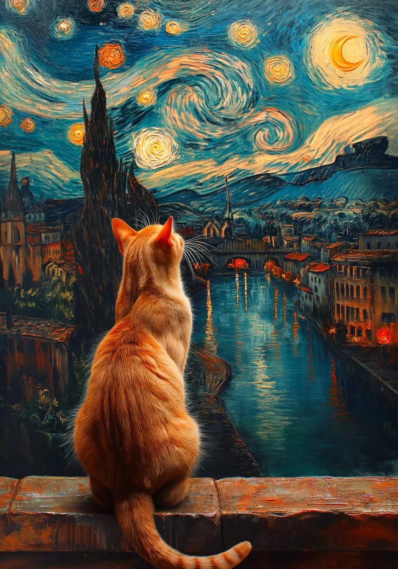 Gatto Notte Stellata poster da Stellar Creative