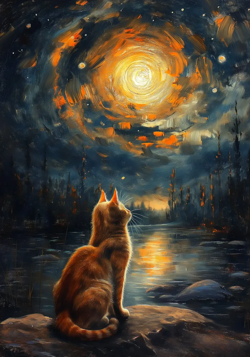 Gatto Notte Stellata poster da Stellar Creative