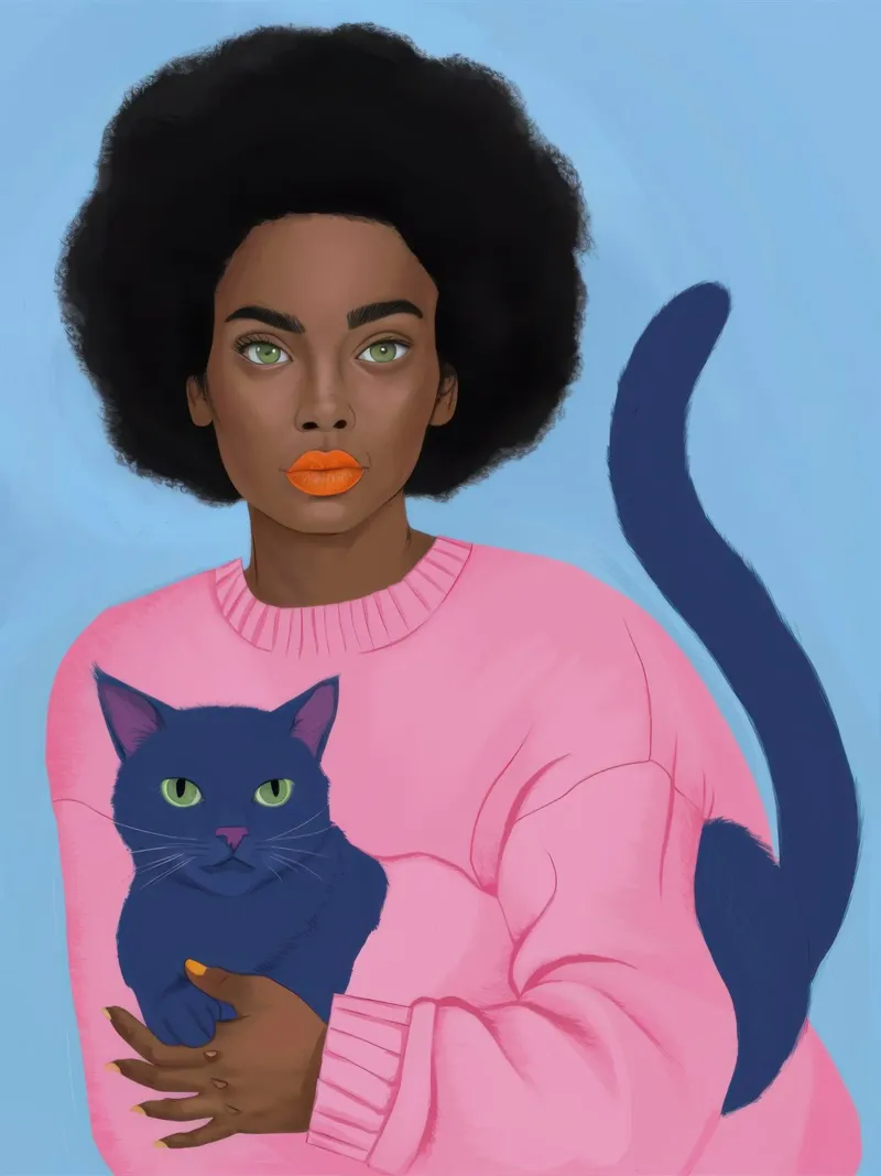 Abbraccio di gatto azzurro poster con telaio in alluminio da Moon Revolver