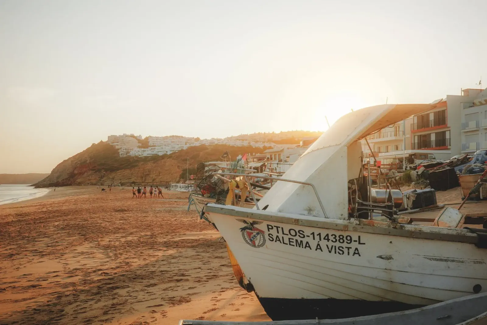 Golden Hour at Salema Beach canvas met Baklijst van Thilo Grøsch