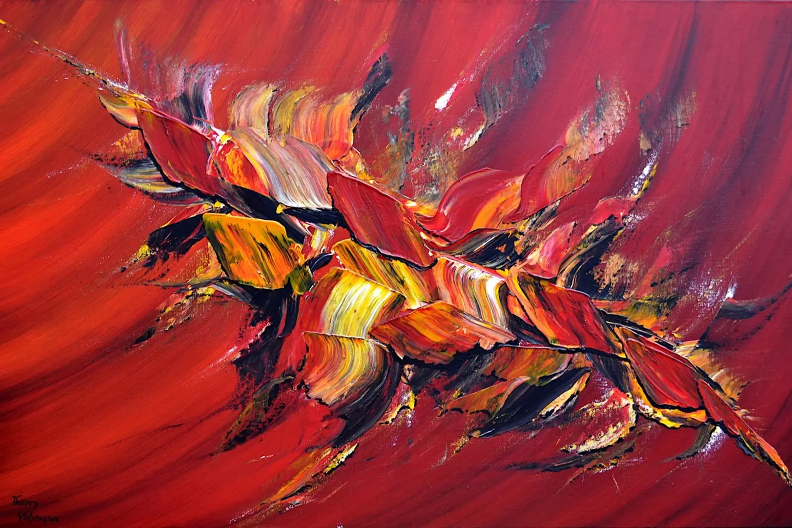 L'uccello di fuoco poster con telaio in legno da Thierry Vobmann Abstract painting