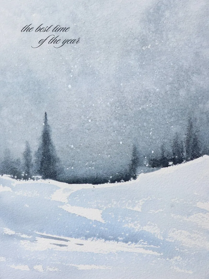 Winter landscape in the snow with saying the best time of year poster by Studio Vibe