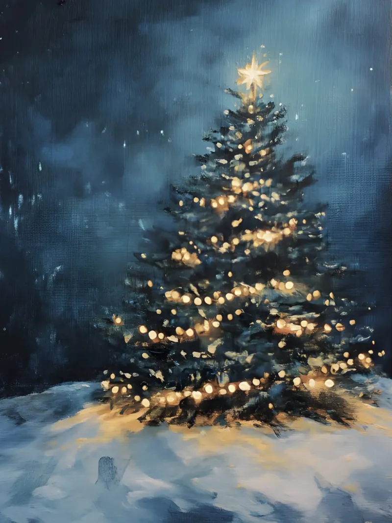 Albero di Natale luminoso nella neve con una stella scintillante poster da Studio Vibe
