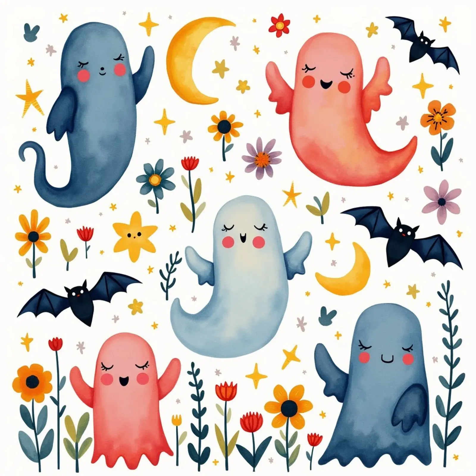Kawaii Ghosts poster da Sasyall Graphics