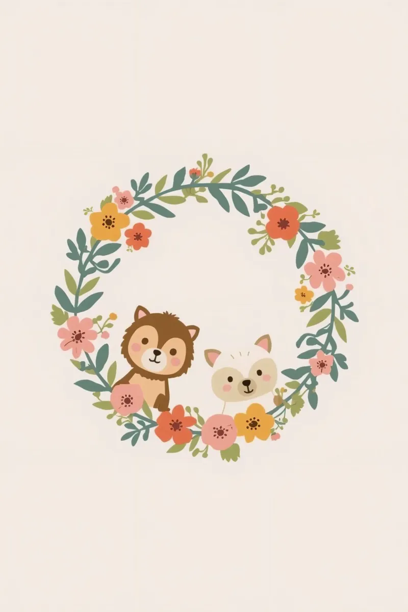 Orsetto e volpe in una ghirlanda floreale poster da DesignDoodle