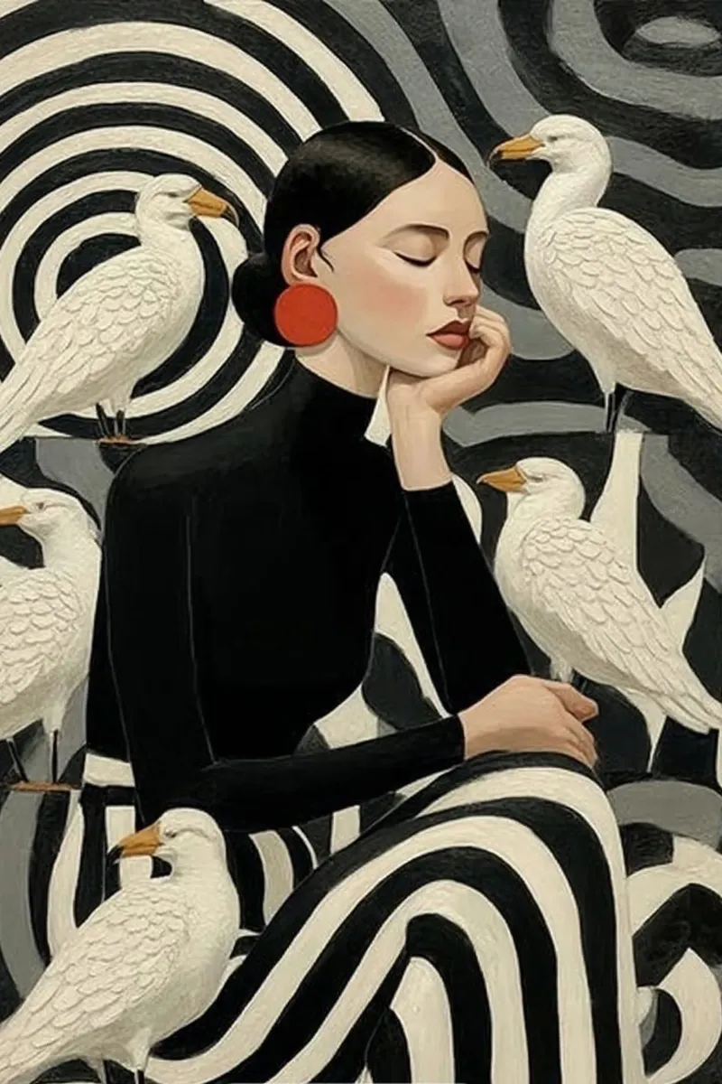 fashion with bird tela con Cornice a cassetta da melts