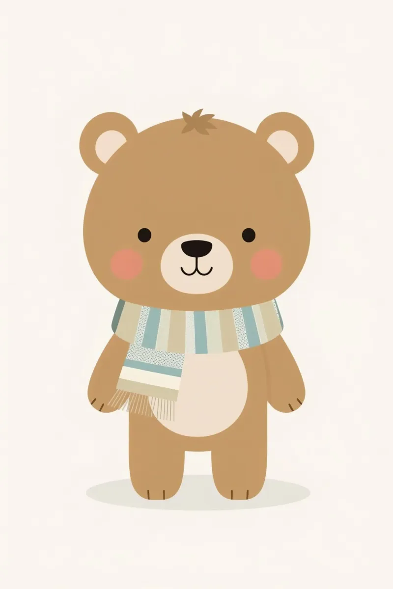 Simpatico orso marrone dei cartoni animati con sciarpa a righe tela con Cornice a cassetta da DesignDoodle