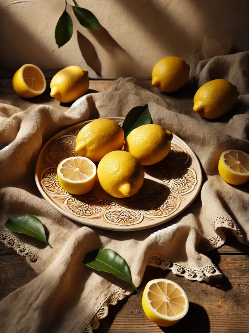 Piatto di limoni poster con telaio in legno da VintageBotanics