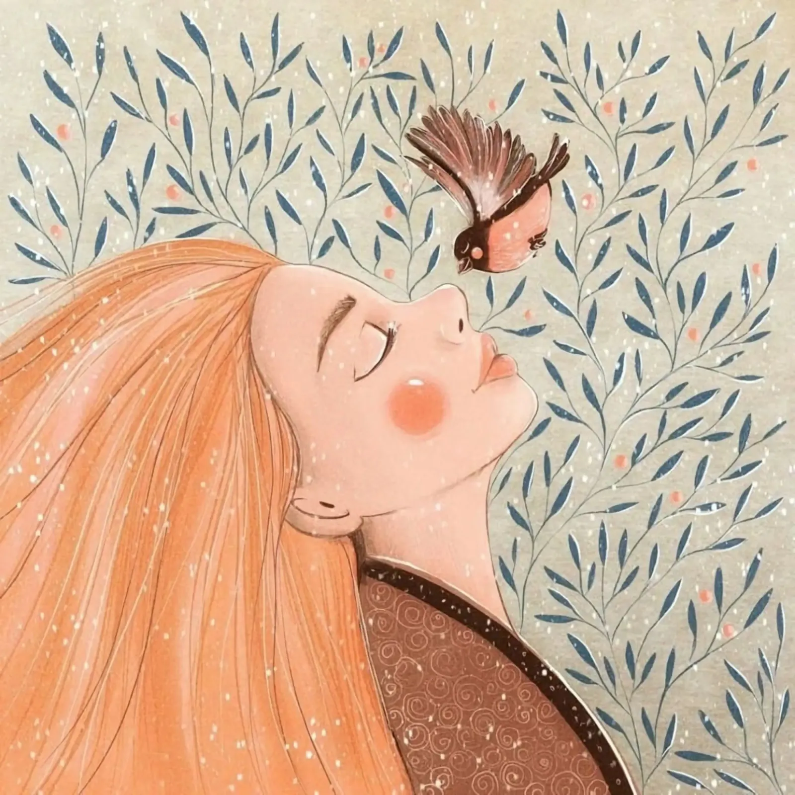 girl chill with bird tela con Cornice a cassetta da huminity