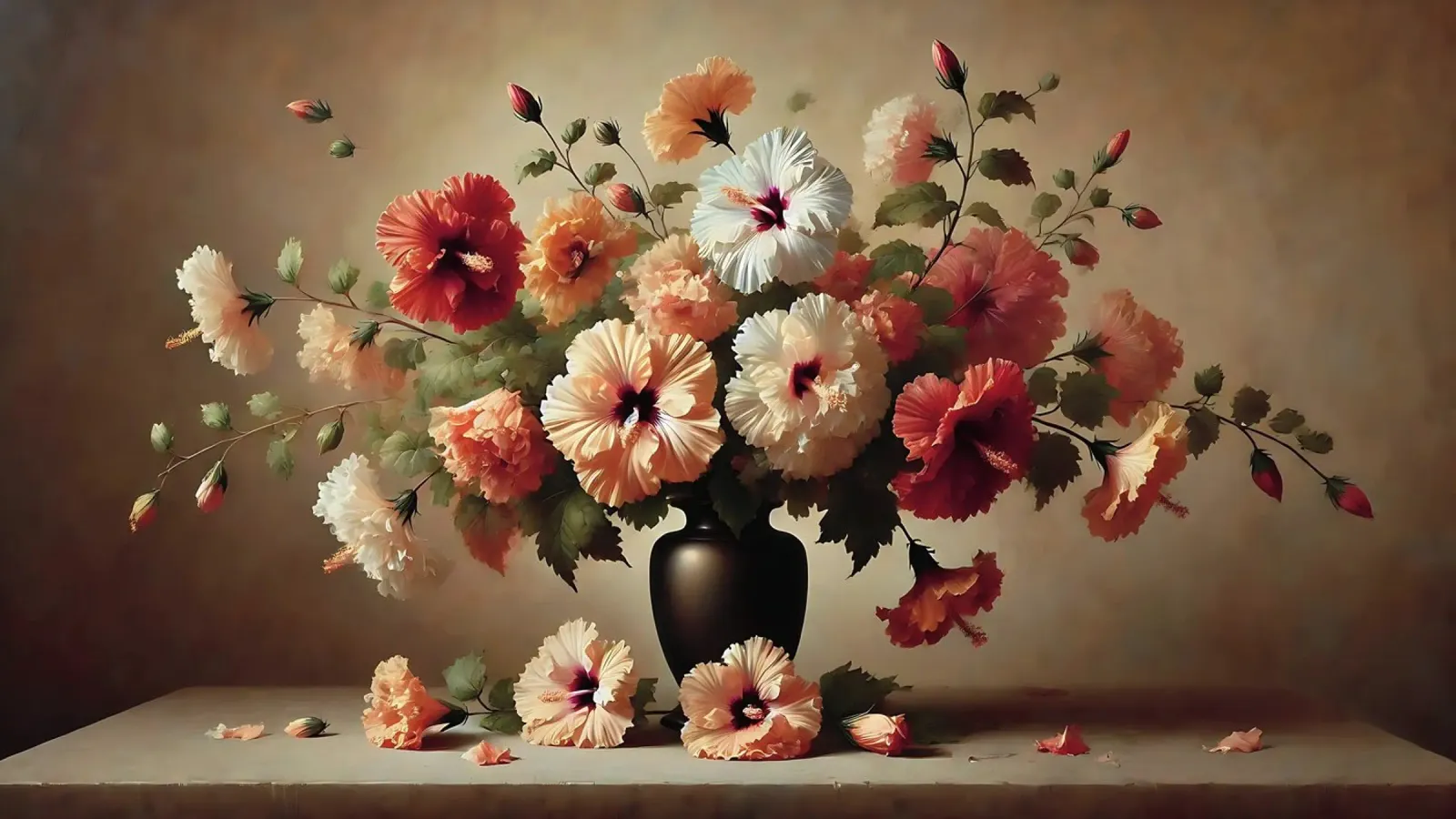 Bouquet di fiori di ibisco poster con telaio in plastica da VintageBotanics