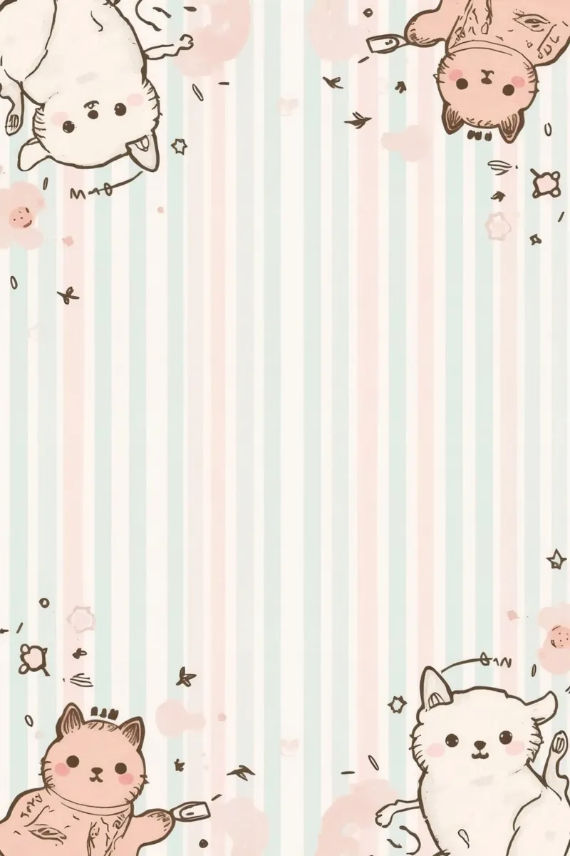 Gatti a cartoni animati su sfondo a righe poster con telaio in alluminio da DesignDoodle