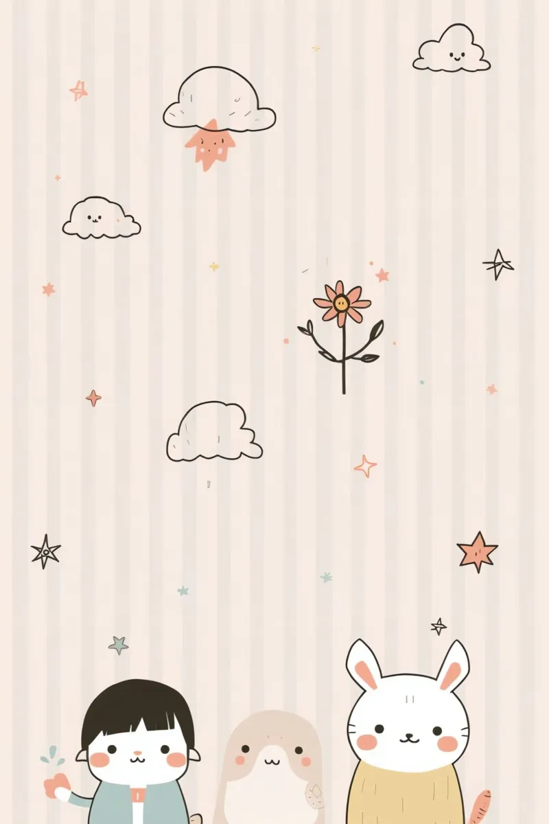 Lindo personaje de dibujos animados con fondo de rayas lienzo con Marco flotante de DesignDoodle