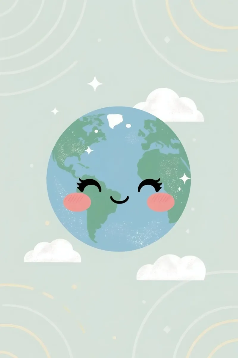 Schattig Cartoon Aarde met Gezicht Wolken Sterren en Bogen canvas met Baklijst van DesignDoodle