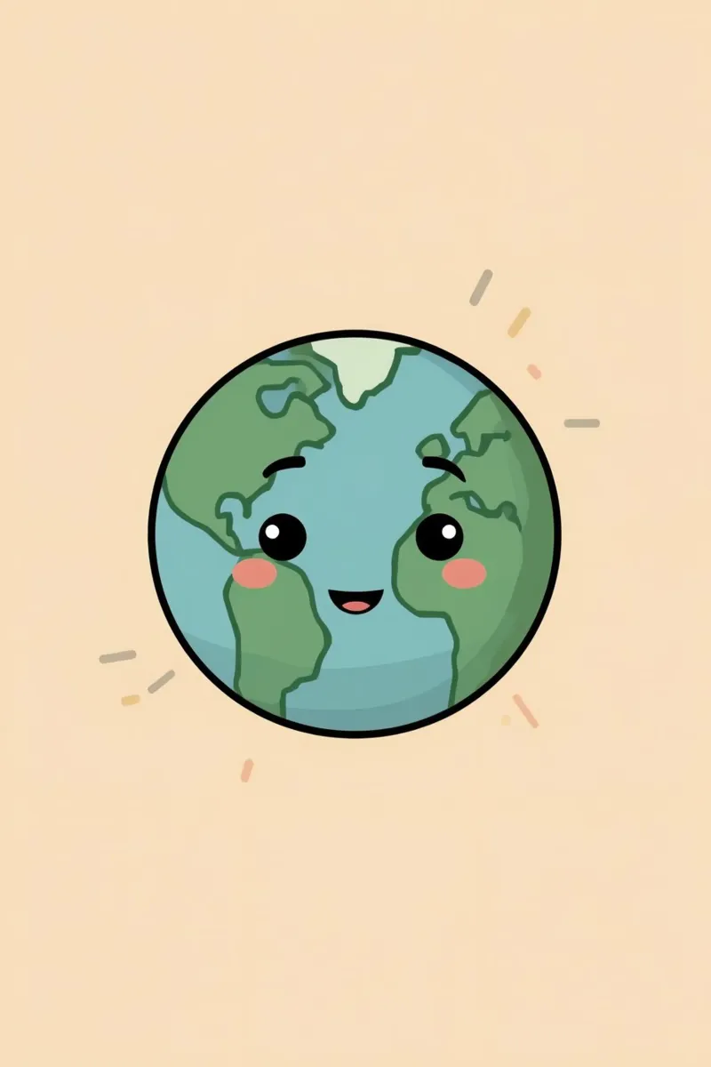 Cartoon Earth with Face on Peach Background canvas with Floater frame by DesignDoodle