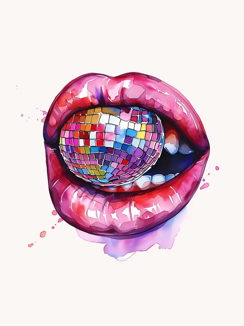 Disco Bal Lippen Aquarel canvas met Baklijst van Leonard R Sadler