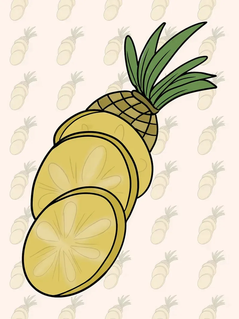 Ananas a fette Illustrazione cartone animato poster con telaio in legno da Amanda Studio