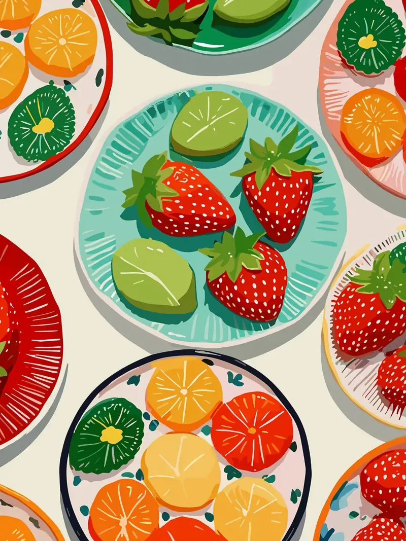 Illustrazione di piatti di frutta colorati tela con Cornice a cassetta da Amanda Studio
