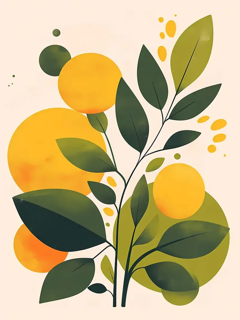 Abstract Botanical Illustration with Yellow Circles poster by Amanda Studio