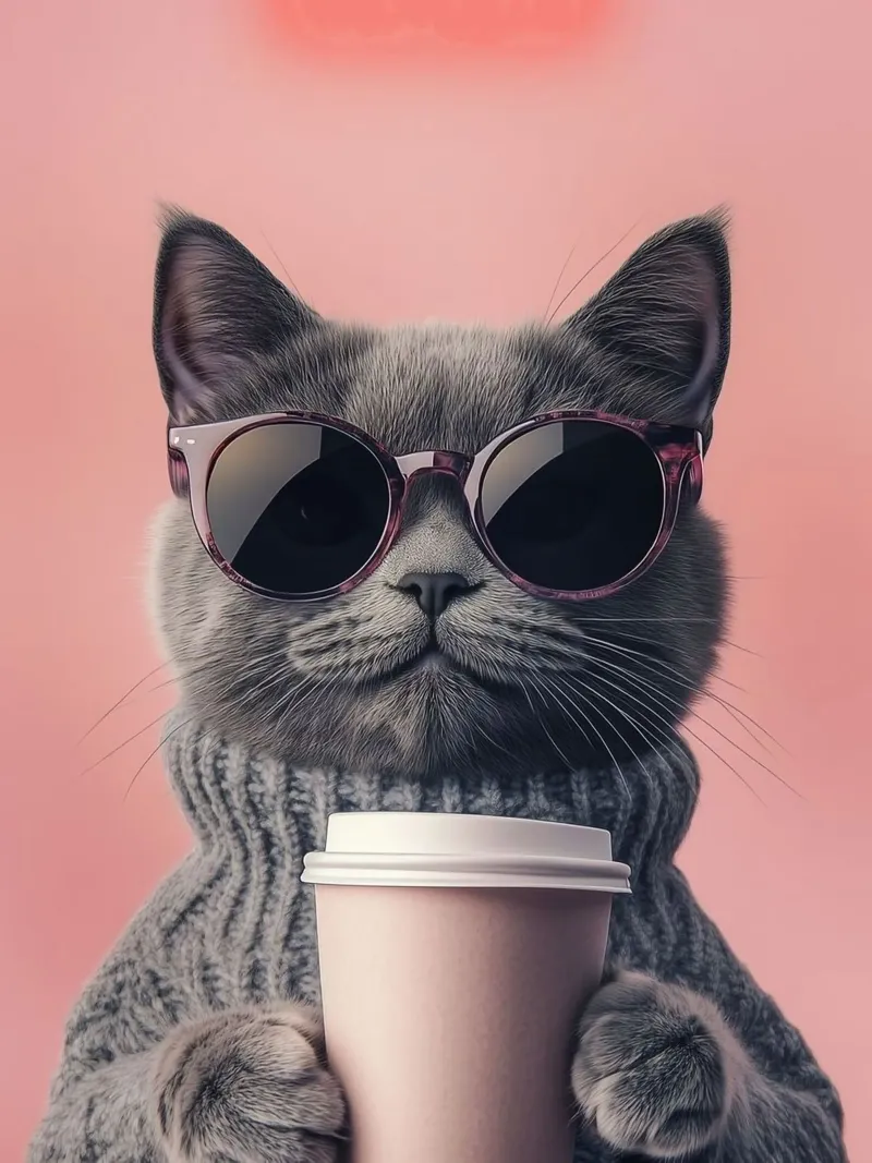 cat cool with coffee poster con telaio in legno da sunity