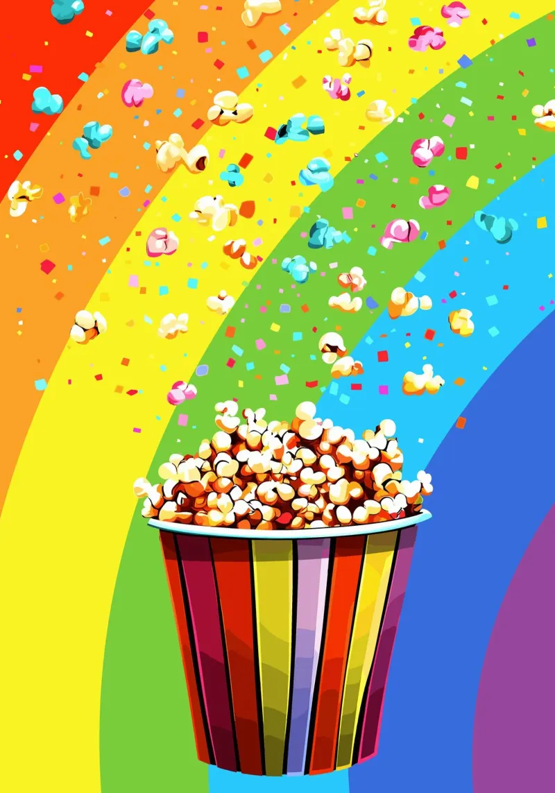 Explosión de palomitas en el arco iris lienzo con Marco flotante de pixelbull - medieval art and more