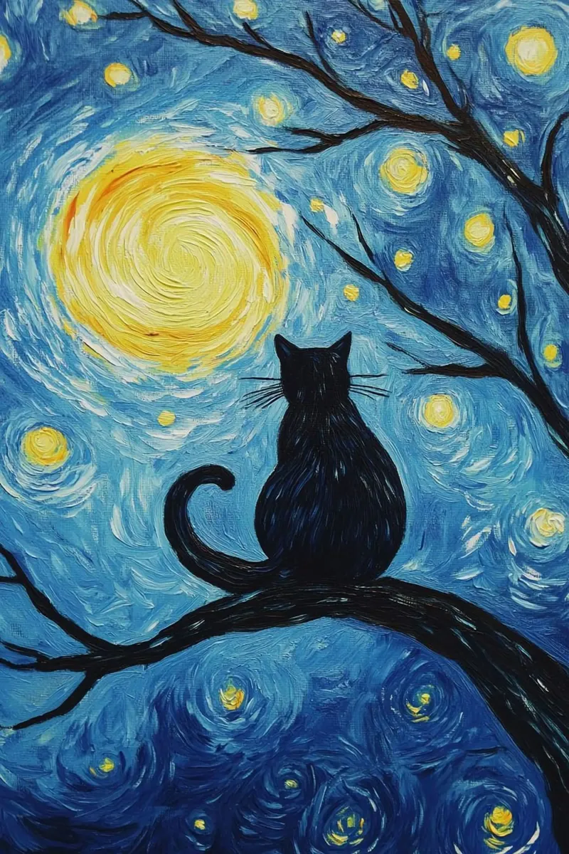 art cat on branch canvas with Floater frame by sunity