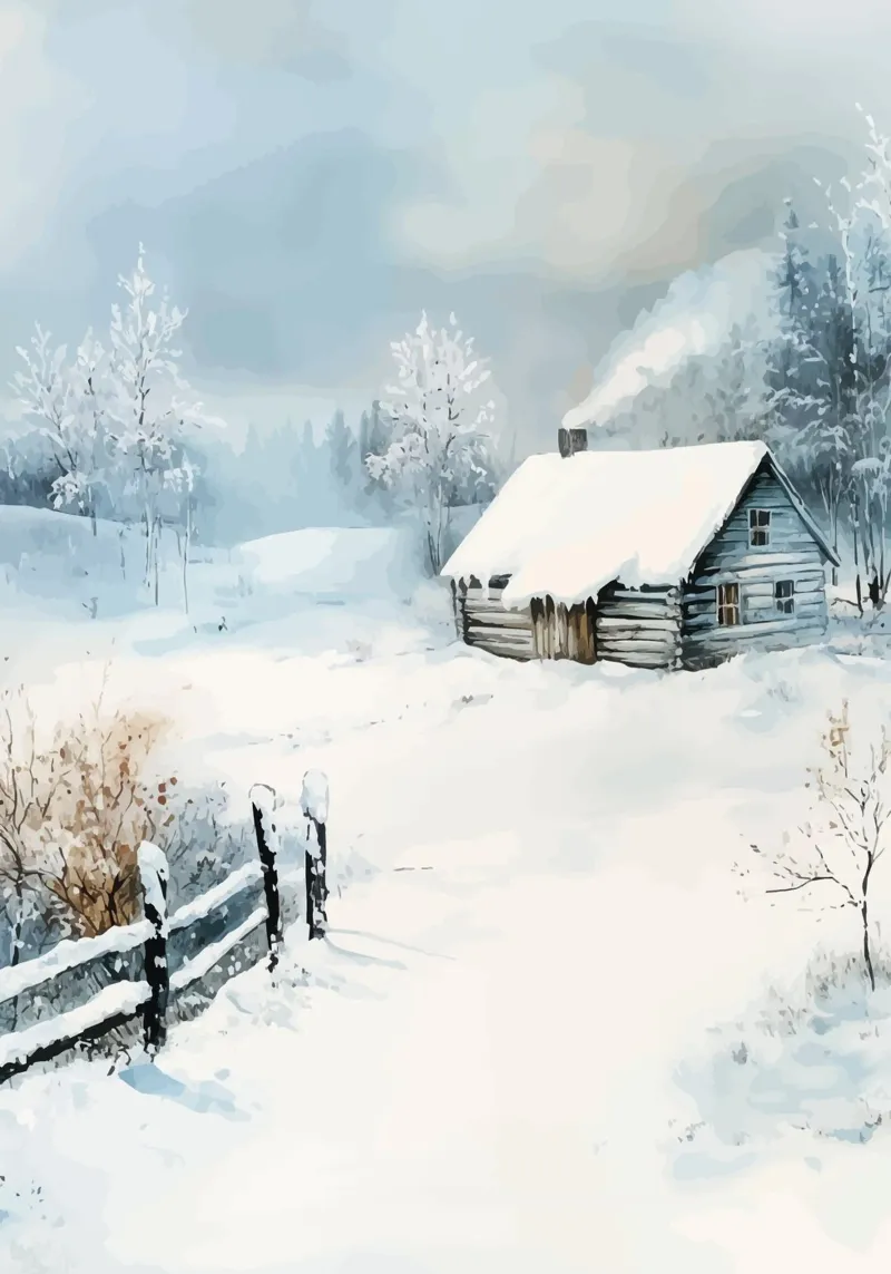Capanna innevata in un tranquillo paesaggio invernale poster da pixelbull - medieval art and more