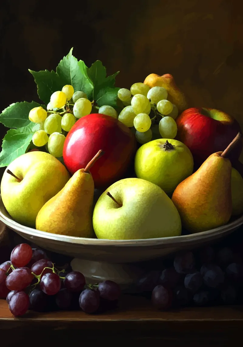 Fruttiera classica in look olio poster con telaio in plastica da pixelbull - medieval art and more