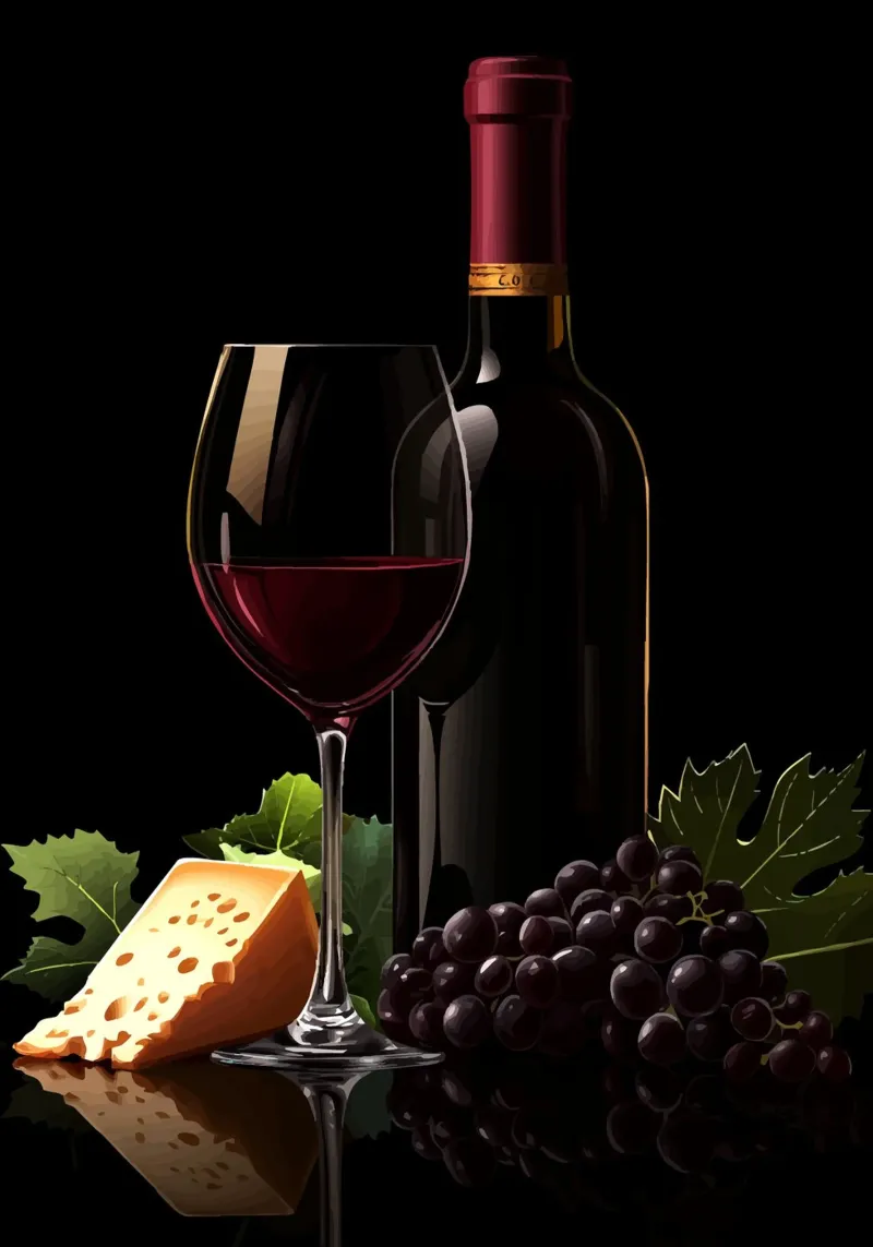Wein, Käse und Trauben in Szene gesetzt Leinwand mit Schattenfugenrahmen von pixelbull - medieval art and more