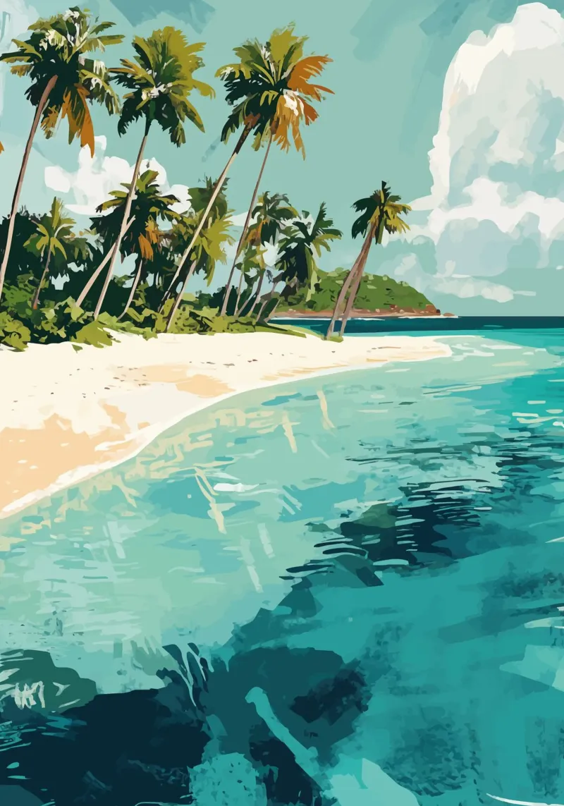 Spiaggia tropicale con mare color turchese poster con telaio in alluminio da pixelbull - medieval art and more