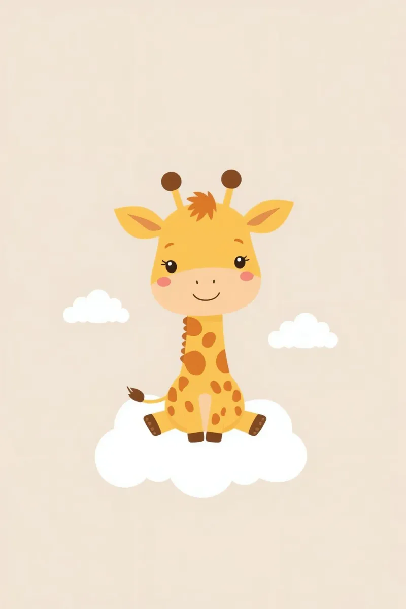 Schattig Beeldverhaal Giraffe Zittend Op Wolk canvas met Baklijst van DesignDoodle