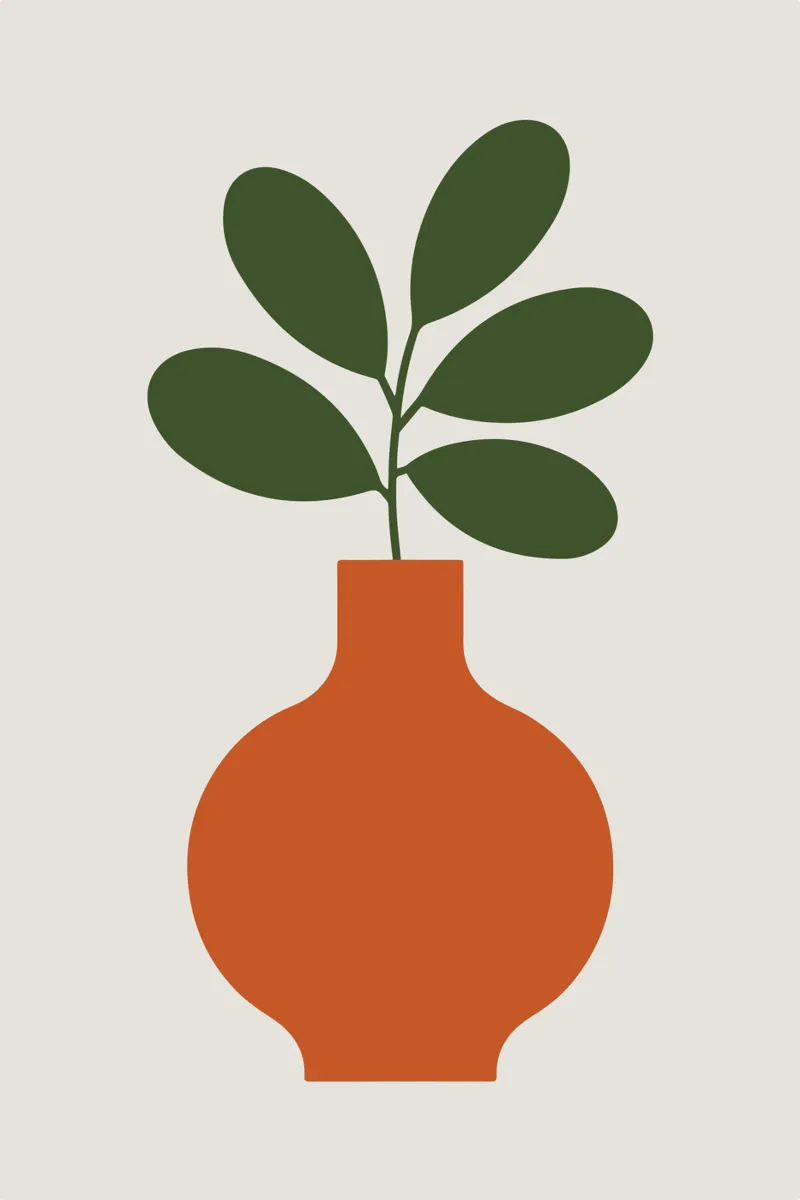 minimalist plant growing from tall vase canvas met Baklijst van LisaArtes