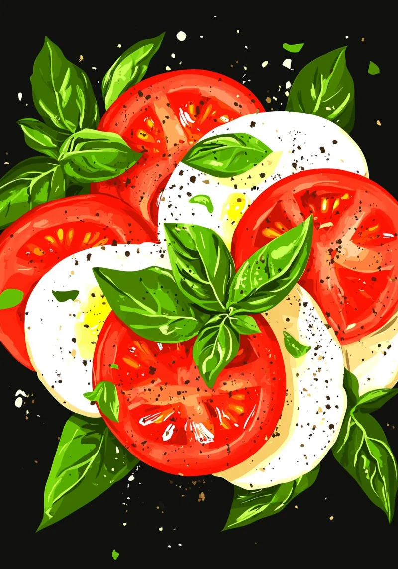 Caprese with basil on a dark background poster with aluminum frame by pixelbull - medieval art and more