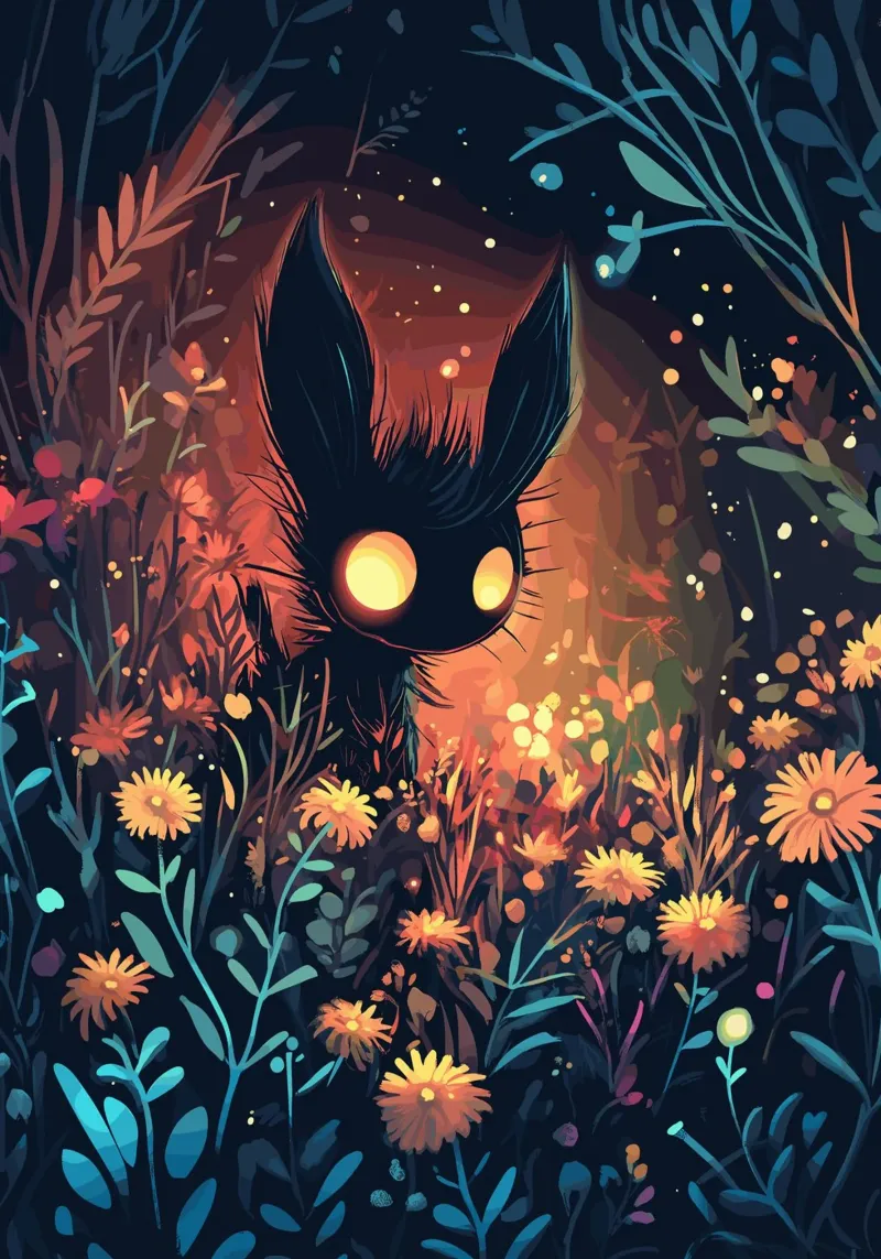 Luminous creatures in the magical flower forest canvas with Floater frame by pixelbull - medieval art and more
