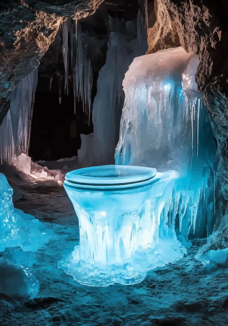Ice toilet in a glittering grotto canvas with Floater frame by pixelbull - medieval art and more