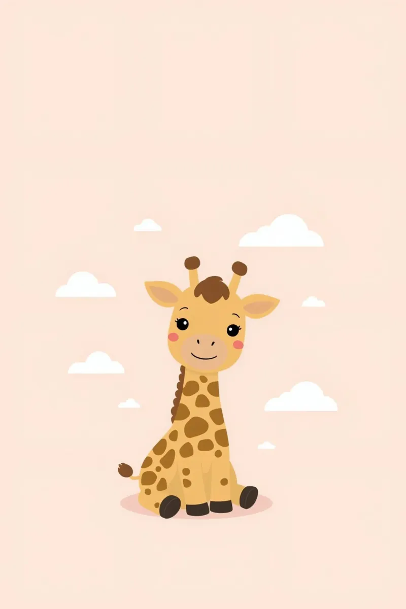 Leuke Gelukkige Beeldverhaalgiraf Zittend met Wolken canvas met Baklijst van DesignDoodle