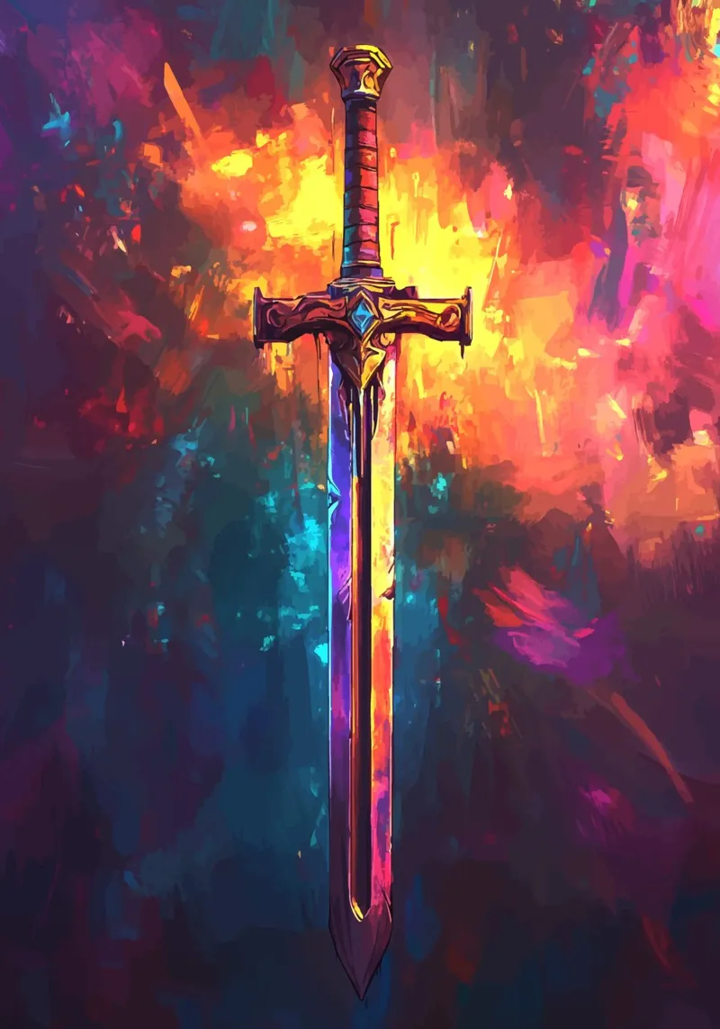 Magic sword in colour fire canvas with Floater frame by pixelbull - medieval art and more