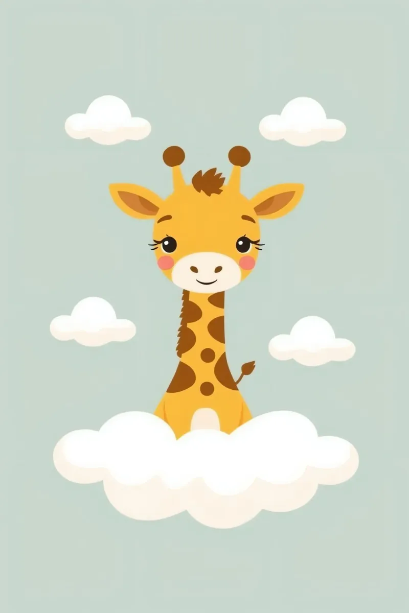 Cartoon Giraffe Standing in Clouds canvas met Baklijst van DesignDoodle