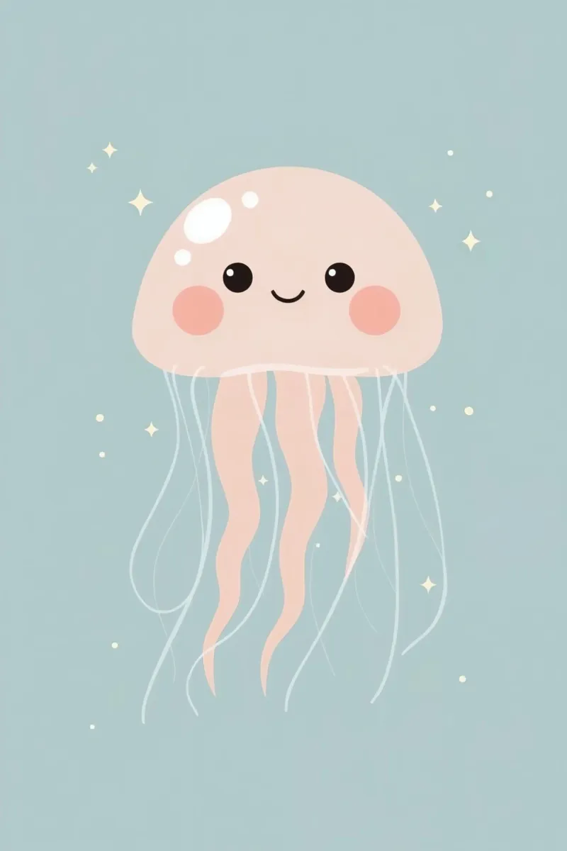 Medusa de dibujos animados con estrellas sobre fondo azul lienzo con Marco flotante de DesignDoodle