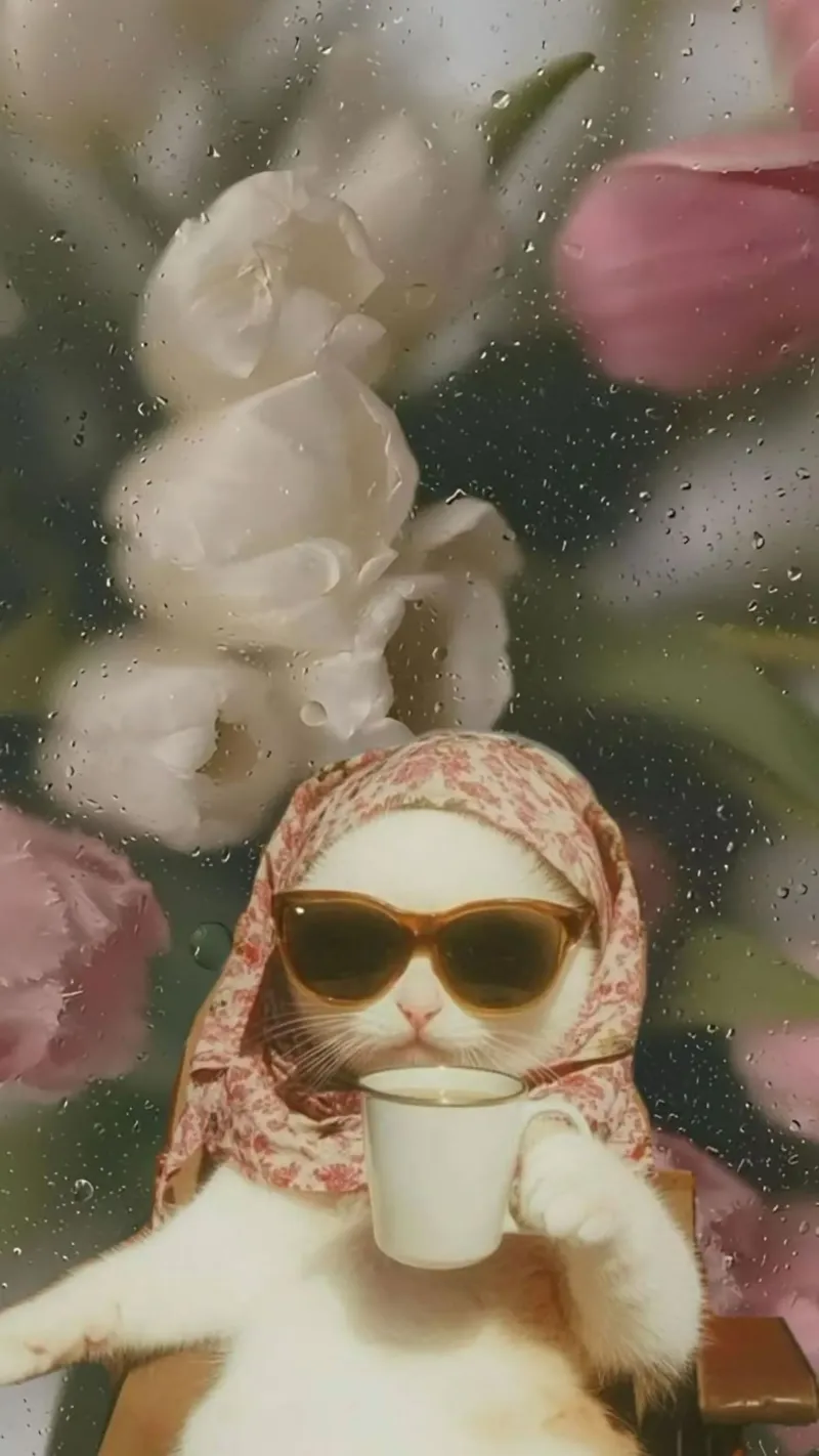 cat coffee in flower back poster da throme