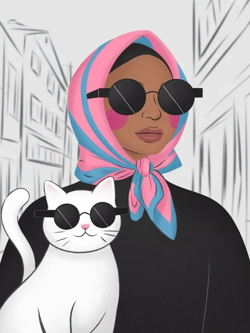 woman and cat in white back poster da chaodays