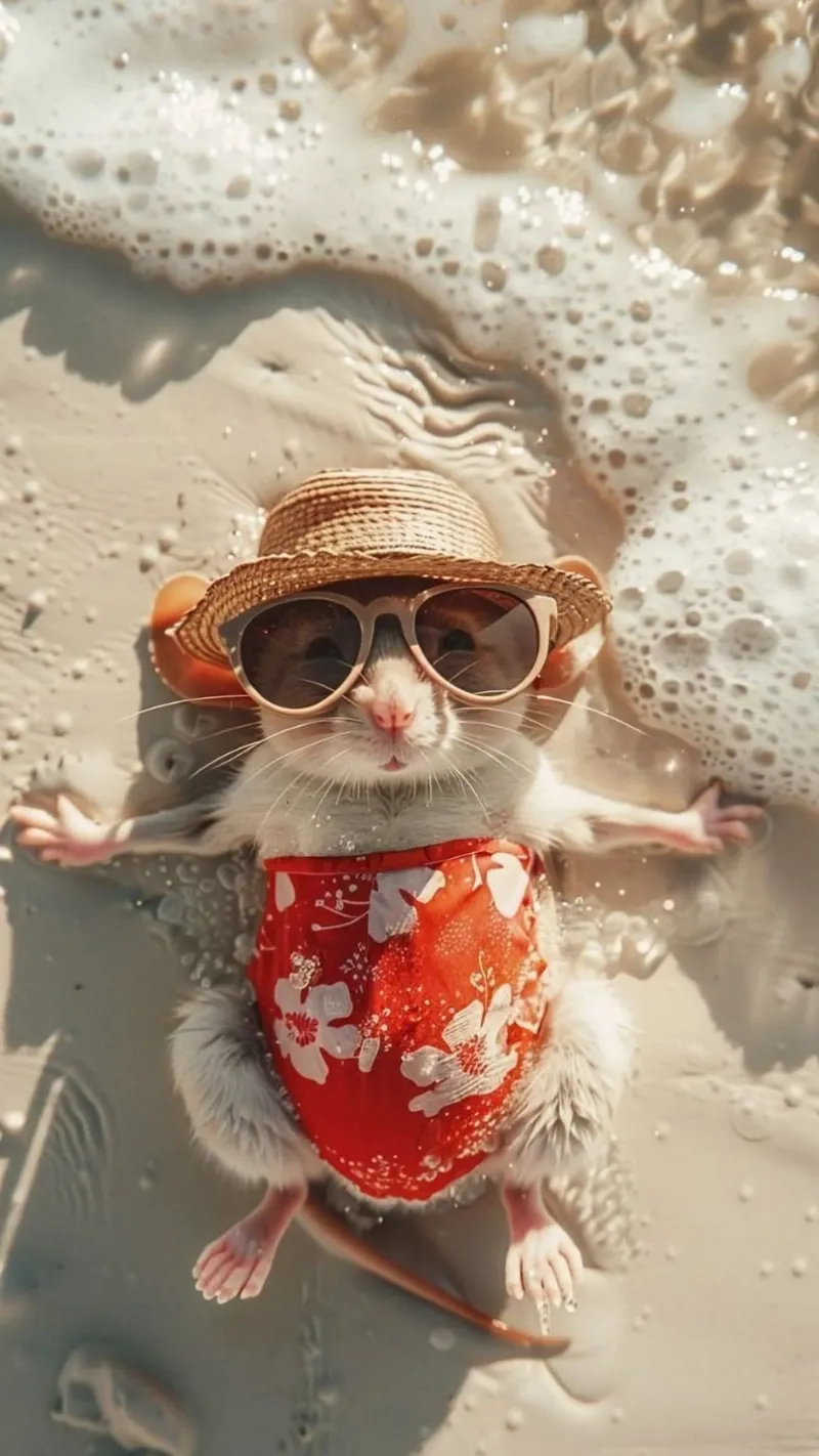 playful mouse in beach poster con telaio in plastica da throme