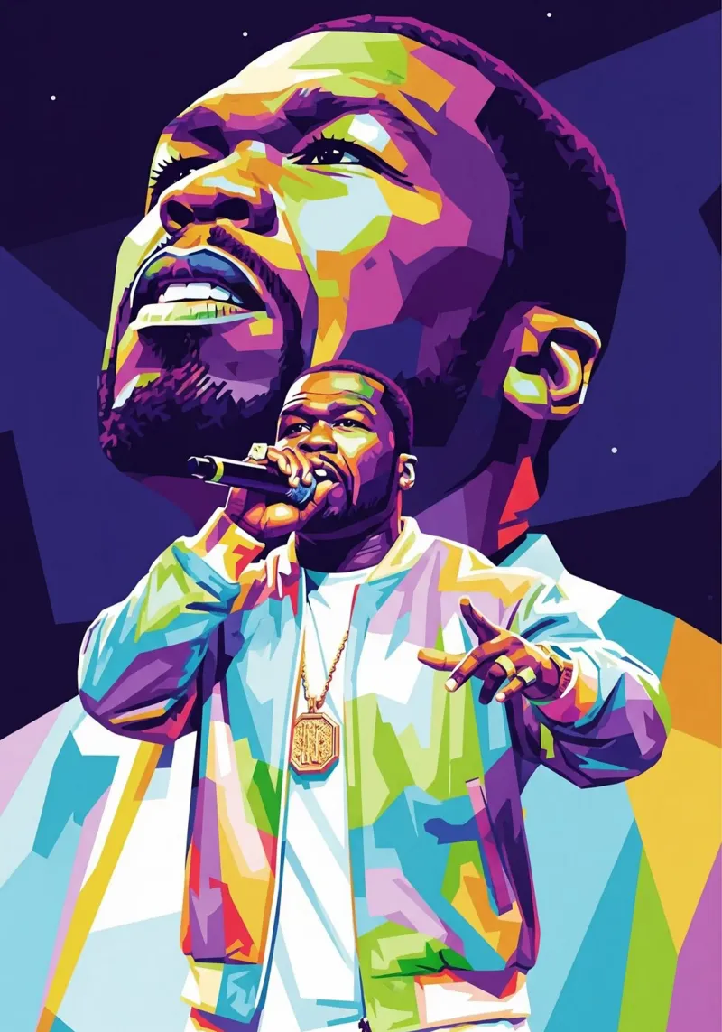 50 Cent sul palco poster con telaio in legno da Hantamrata