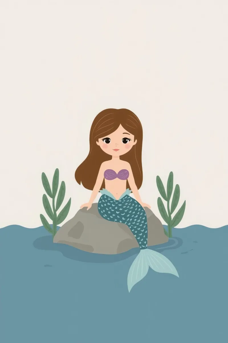 Simpática sirena de dibujos animados sobre una roca en el agua poster de DesignDoodle