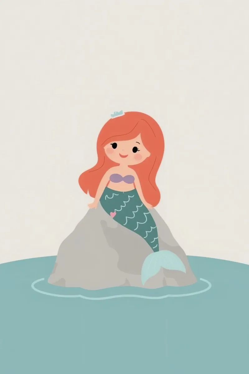Simpática sirena de dibujos animados sentada en una roca poster de DesignDoodle