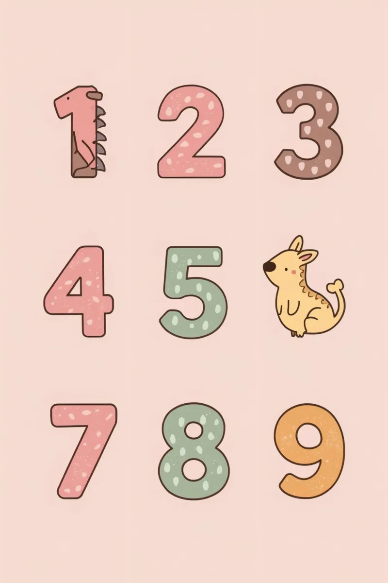 Numeri a fumetti da uno a nove con illustrazioni di animali poster da DesignDoodle