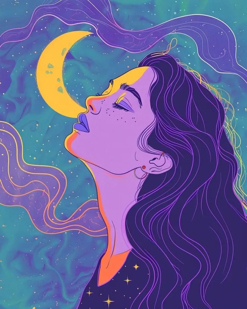 girl in moon feel canvas met Baklijst van Josum